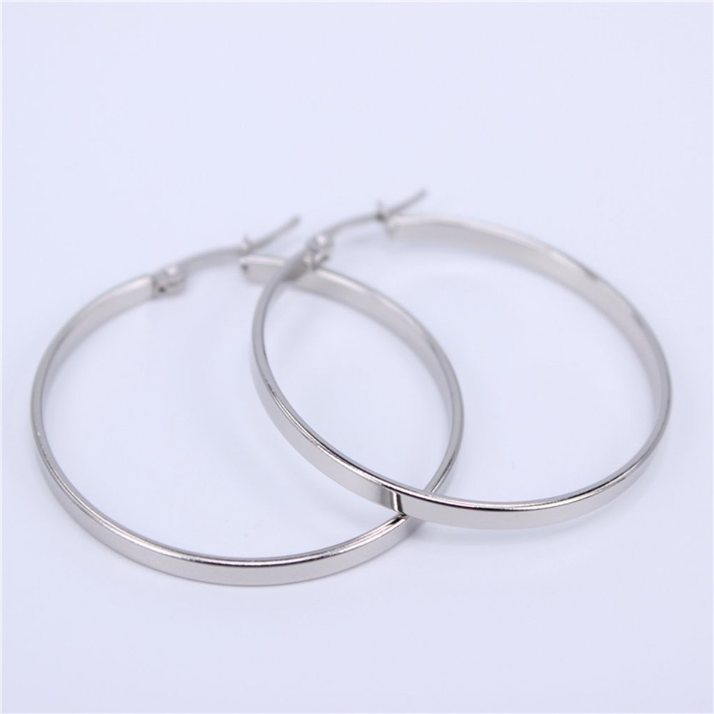 NEW 18K White Gold 1.5'' Round Hoop Earrings 1 - Picture 2 of 3